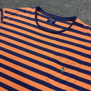 Polo Ralph Lauren Men's 2XB Big T Shirt Blue Orange Striped Short Sleeve Pocket